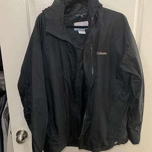 Black Columbia hooded raincoat
